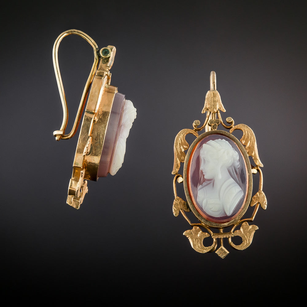 Victorian Carnelian Cameo Dangle Earrings - 4