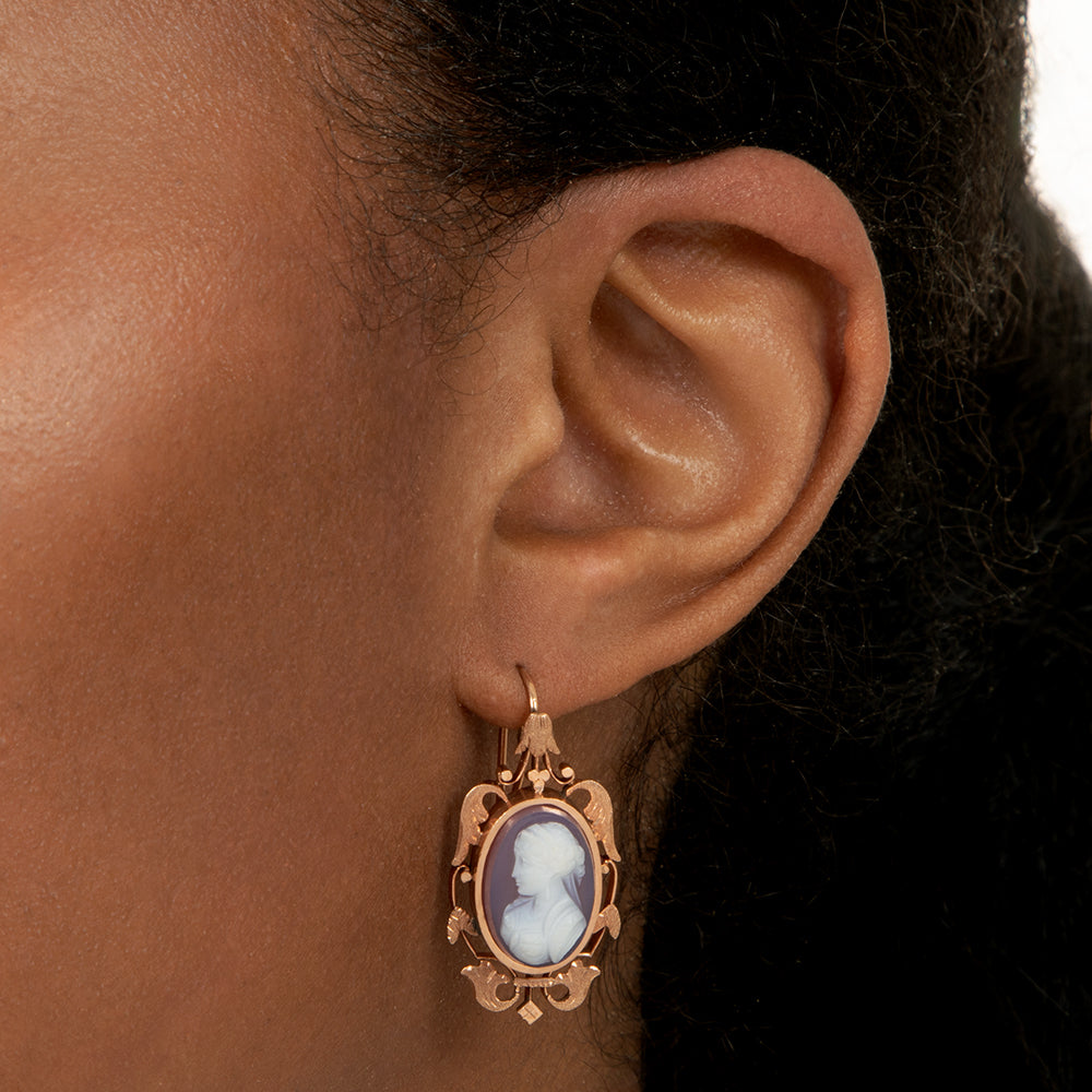 Victorian Carnelian Cameo Dangle Earrings - 5