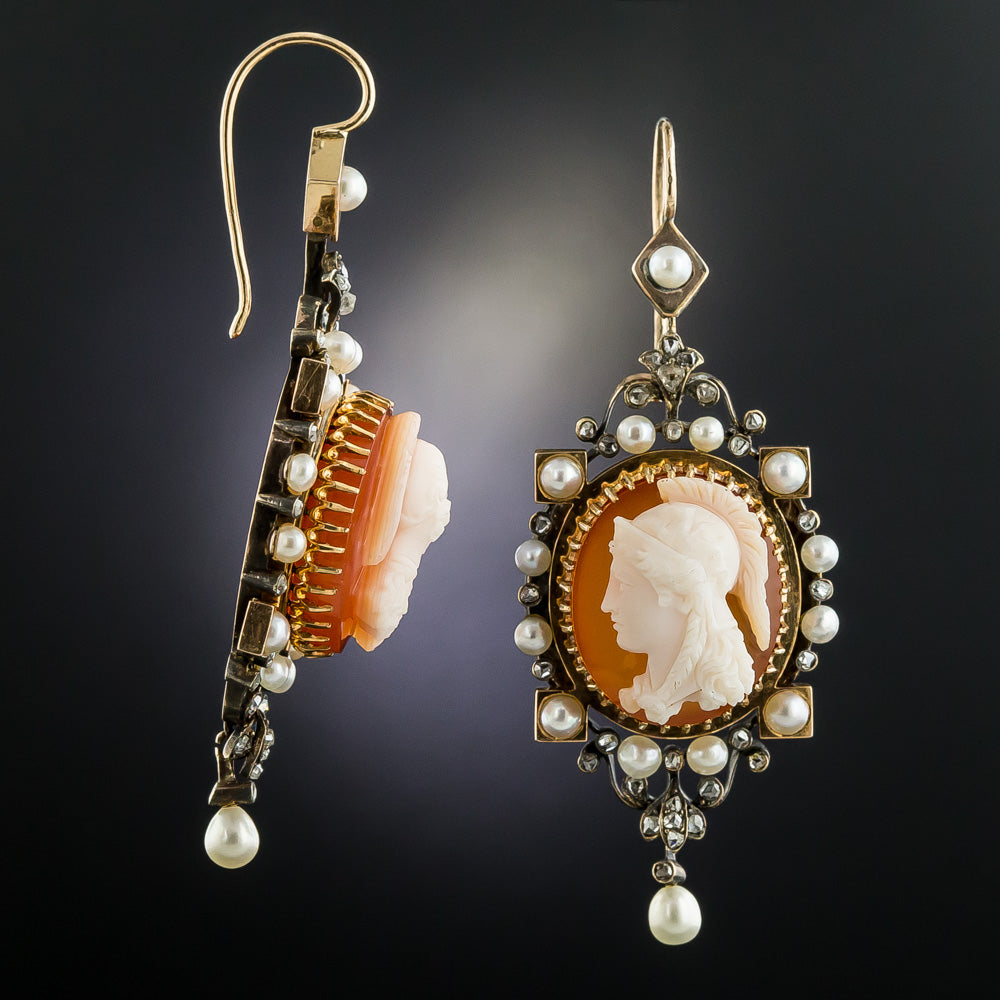 Victorian Carnelian Cameo Pendant/Brooch and Earrings Set - 11