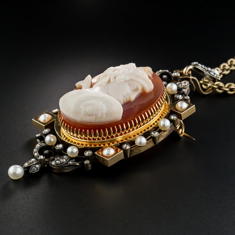 Victorian Carnelian Cameo Pendant/Brooch and Earrings Set - 4