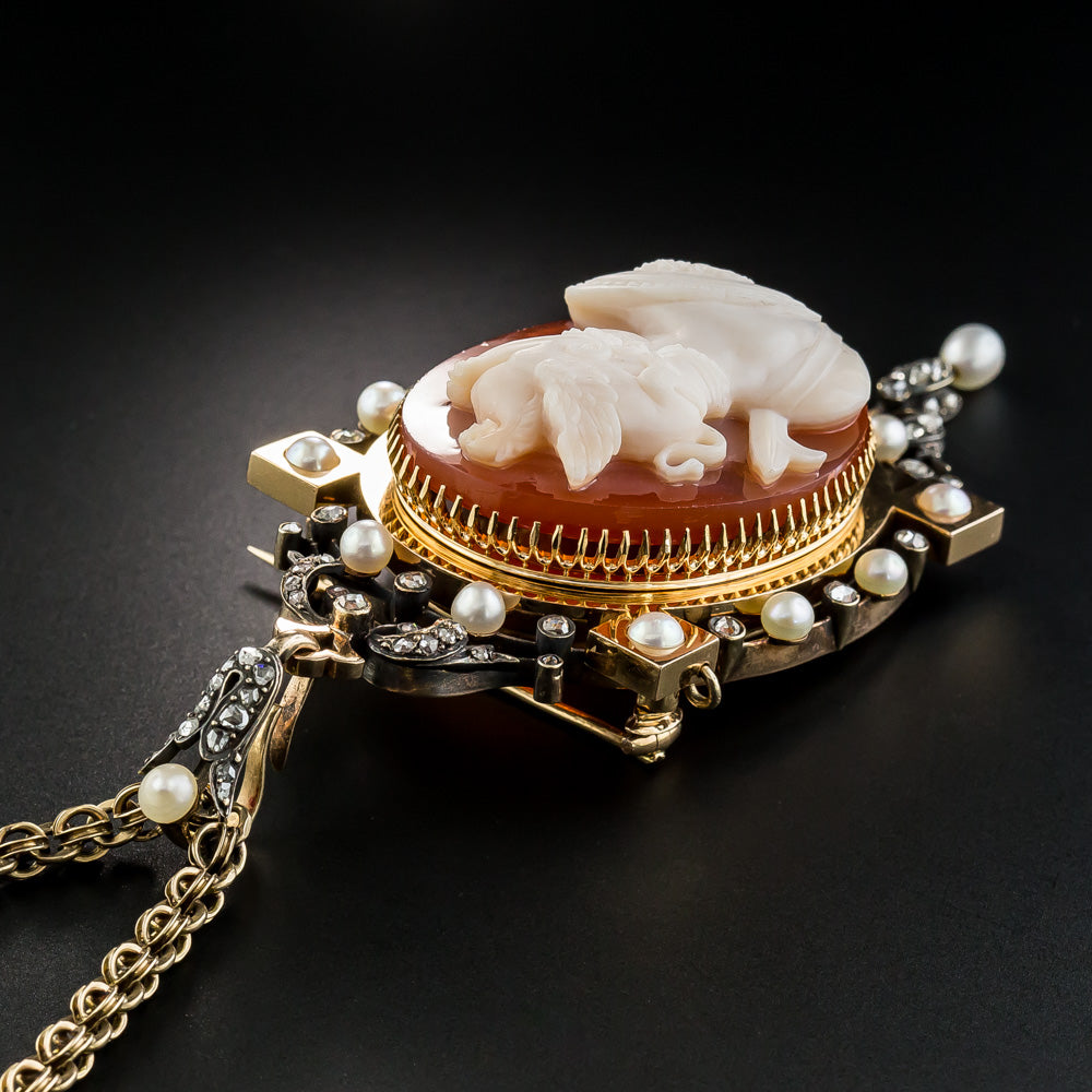 Victorian Carnelian Cameo Pendant/Brooch and Earrings Set - 5
