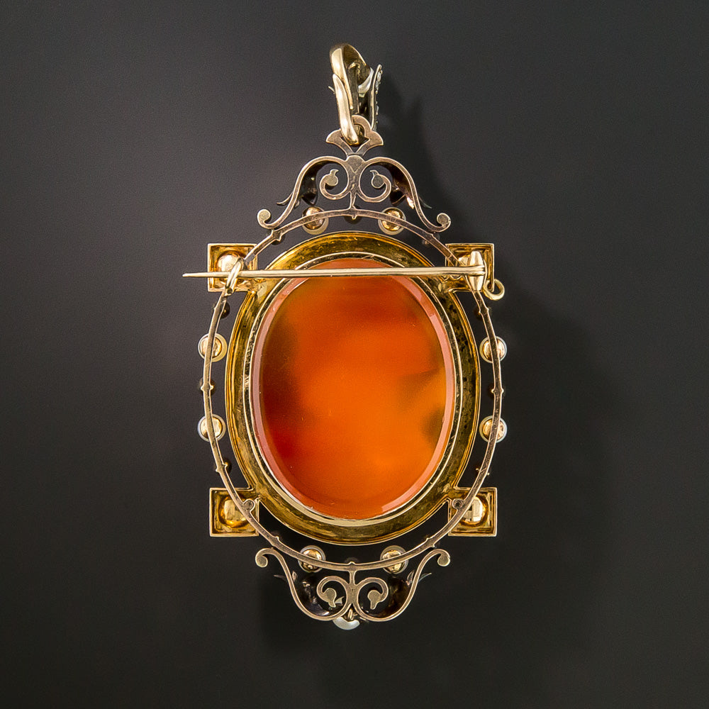 Victorian Carnelian Cameo Pendant/Brooch and Earrings Set - 7