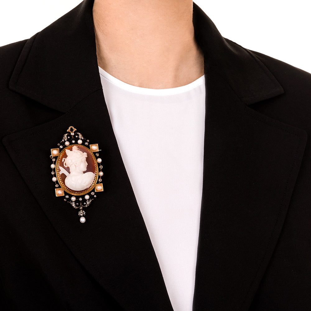 Victorian Carnelian Cameo Pendant/Brooch and Earrings Set - 8