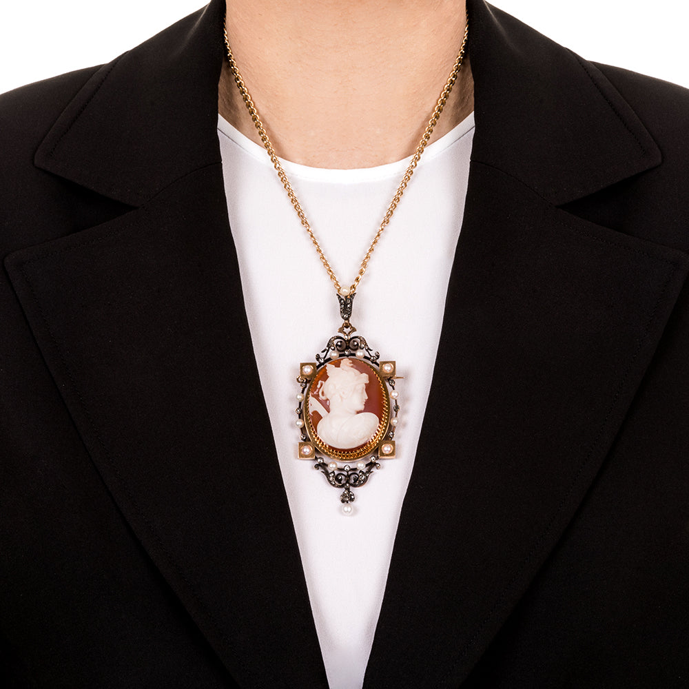 Victorian Carnelian Cameo Pendant/Brooch and Earrings Set - 9