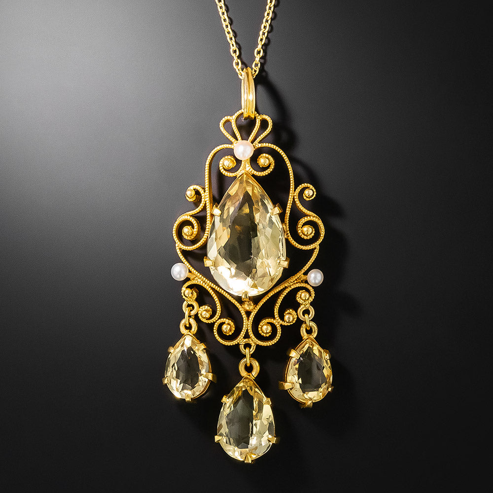 Victorian Citrine and Seed Pearl Girandole Pendant - 2