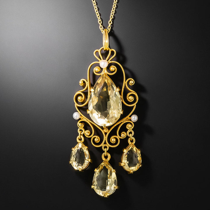 Victorian Citrine and Seed Pearl Girandole Pendant
