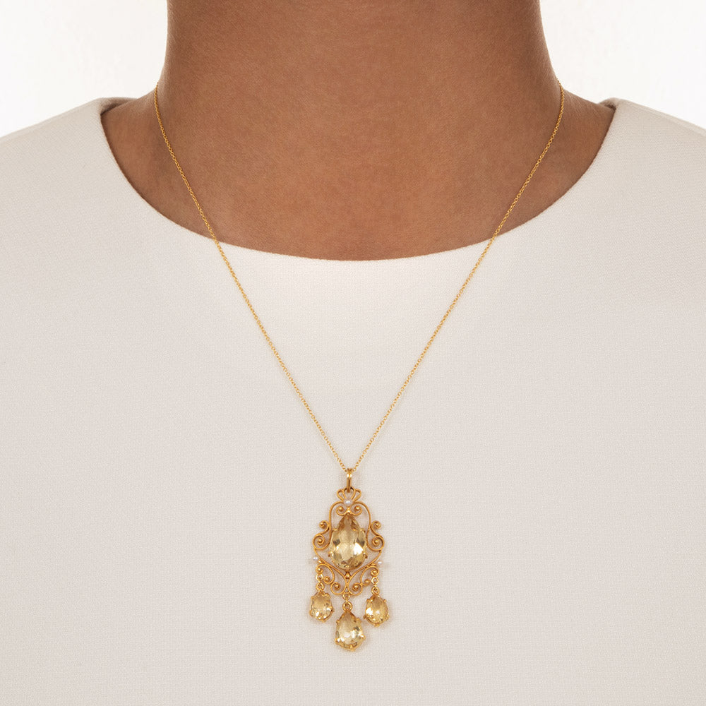 Victorian Citrine and Seed Pearl Girandole Pendant - 3