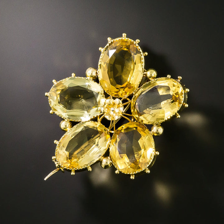 Victorian Citrine Flower Brooch
