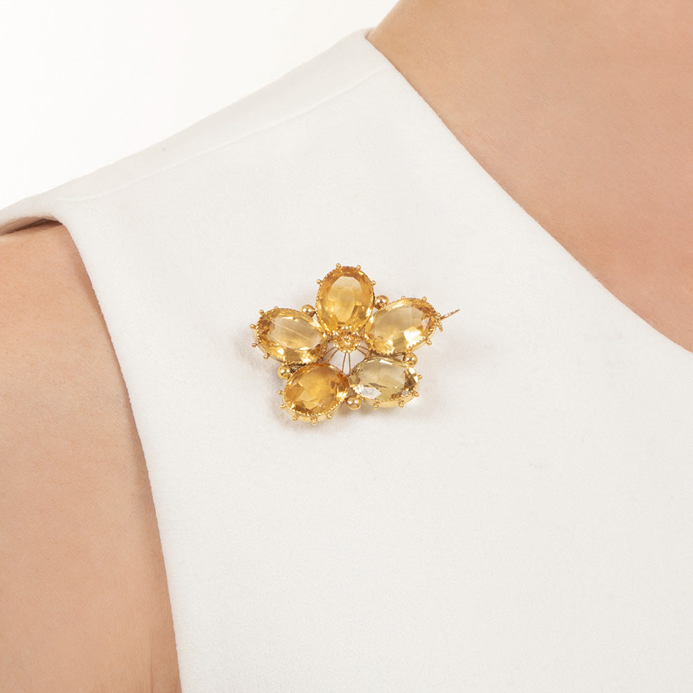 Victorian Citrine Flower Brooch - 5