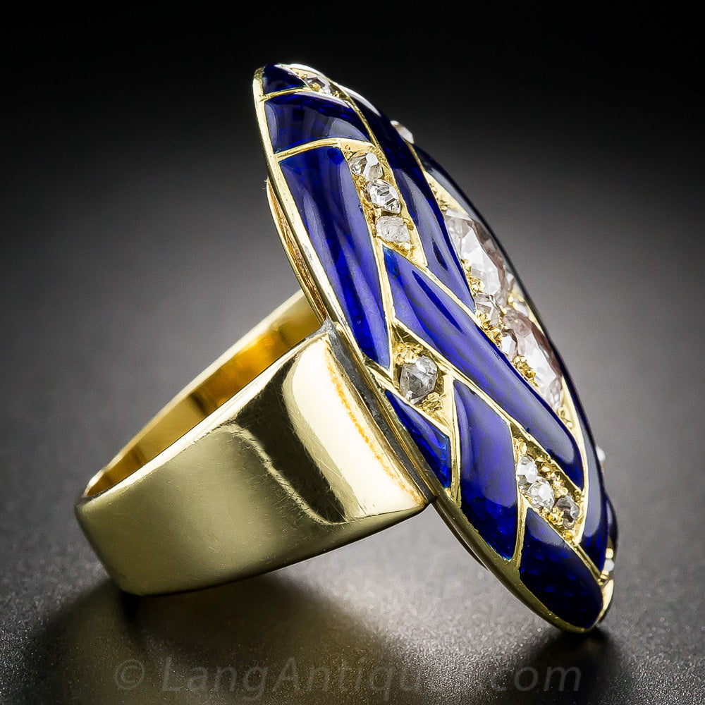 Victorian Cobalt Enamel Diamond Locket Ring, Size 6 1/2 - 3