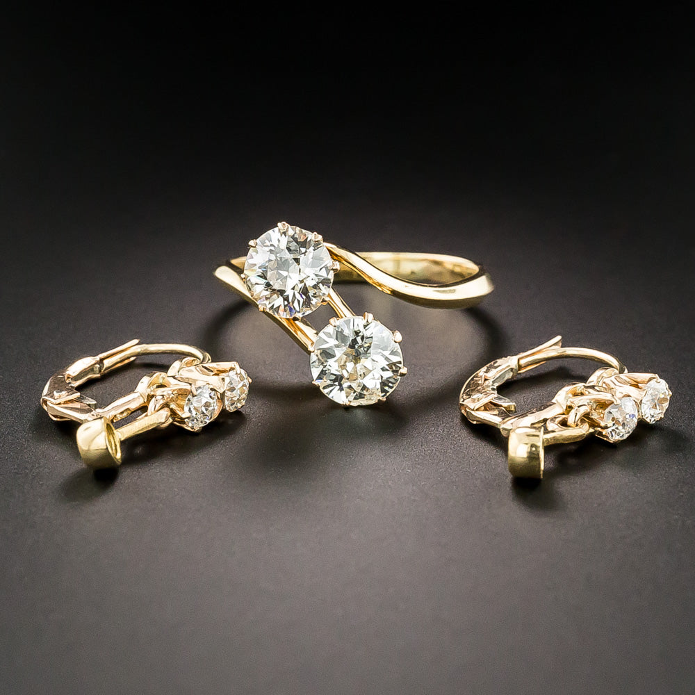 Victorian Convertible Diamond Earrings and Diamond Bypass Ring - 2