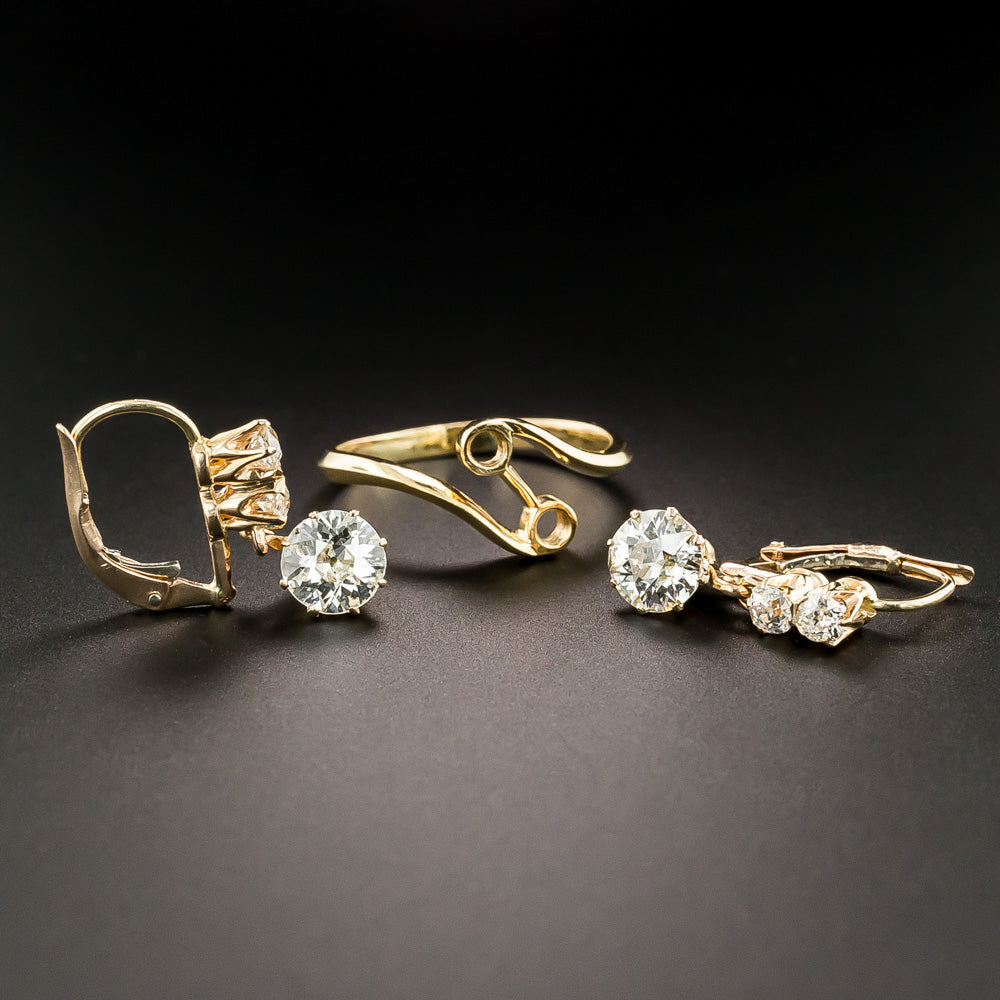 Victorian Convertible Diamond Earrings and Diamond Bypass Ring - 3