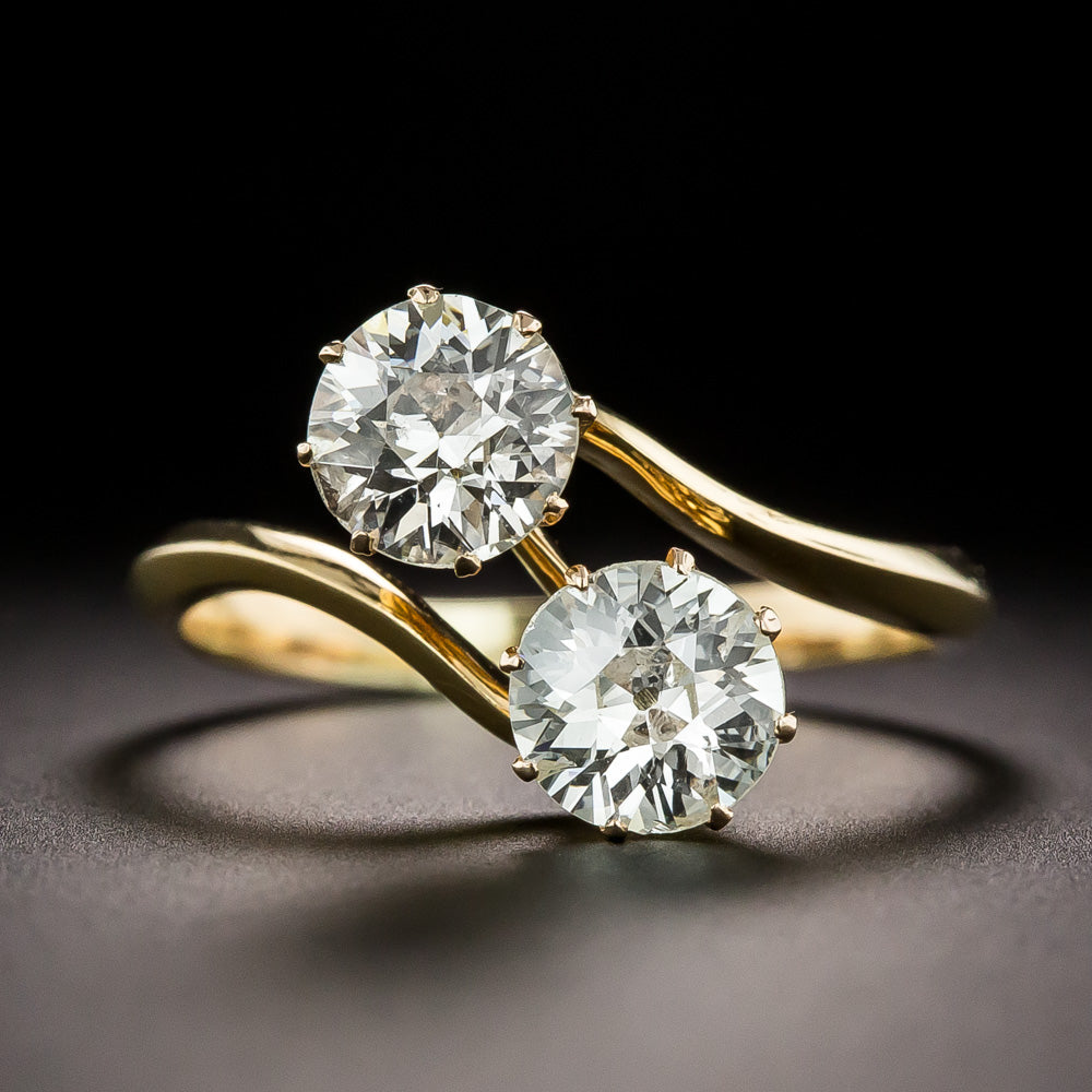 Victorian Convertible Diamond Earrings and Diamond Bypass Ring - 4