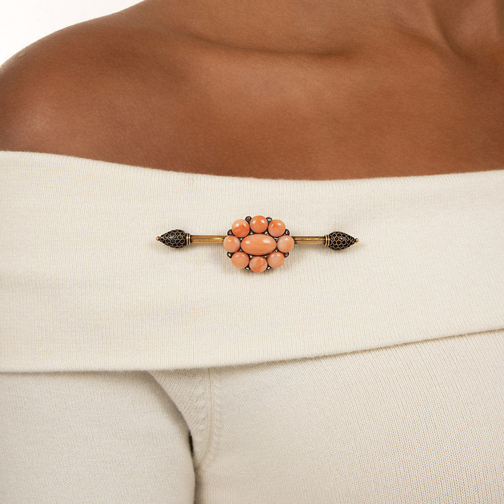  Victorian Coral and Diamond Brooch  - 4