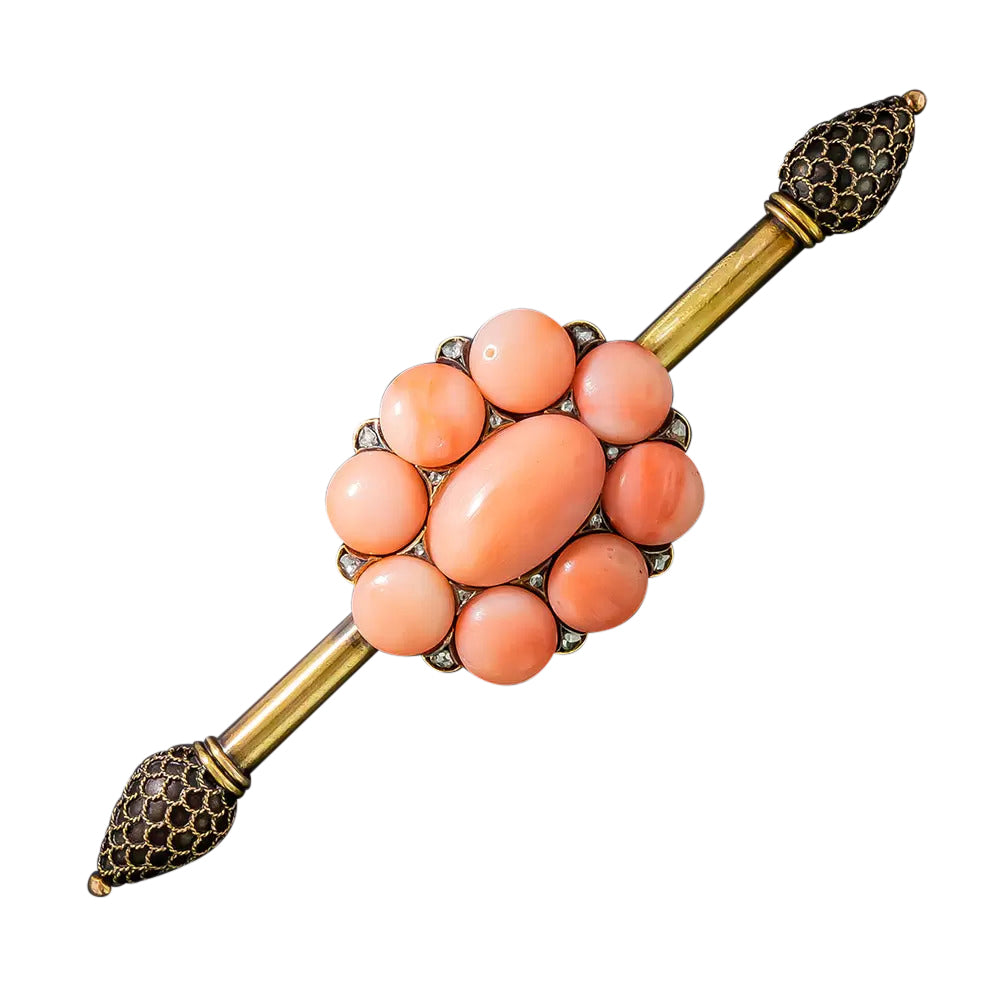  Victorian Coral and Diamond Brooch  - 3
