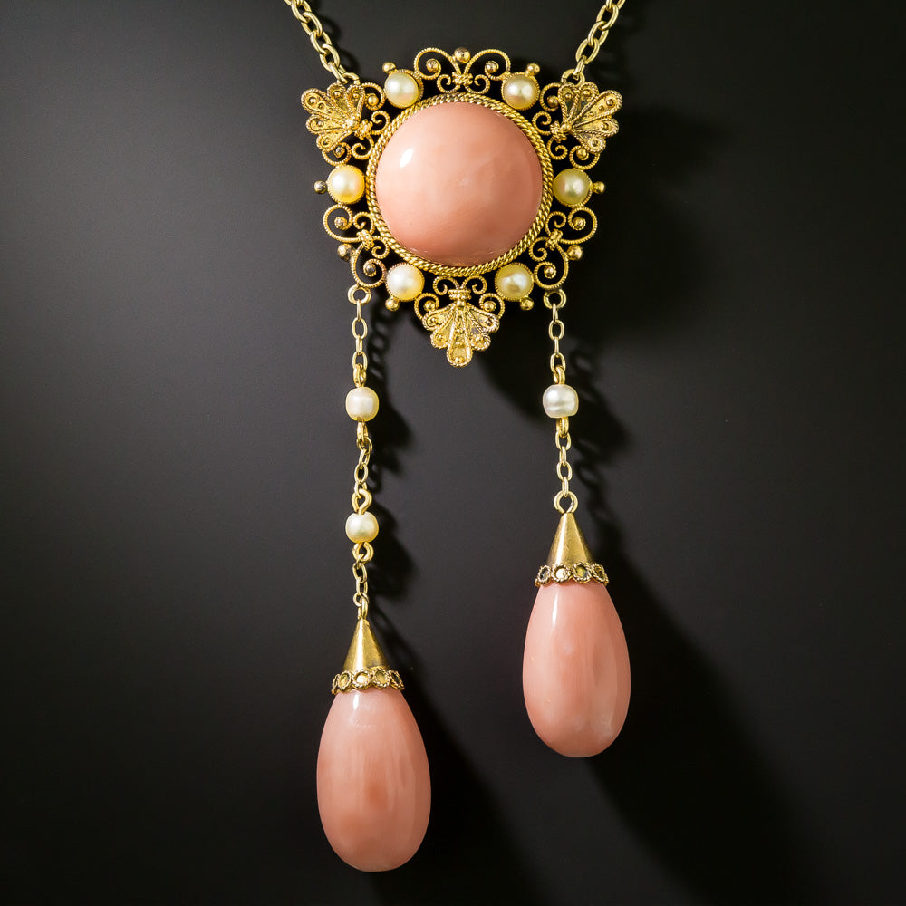 Victorian Coral and Pearl Négligée Necklace - 3