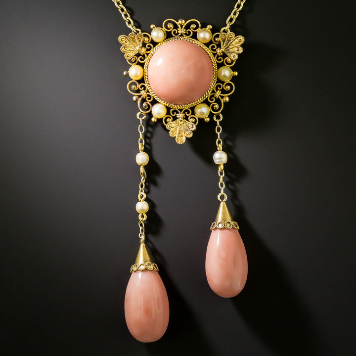 Victorian Coral and Pearl Négligée Necklace
