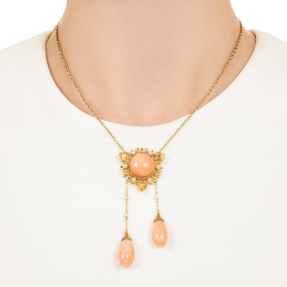 Victorian Coral and Pearl Négligée Necklace - 4