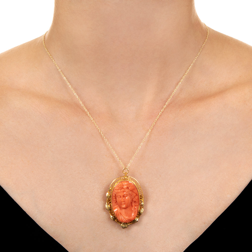 Victorian Coral Bacchus Cameo Brooch/Pendant - 5