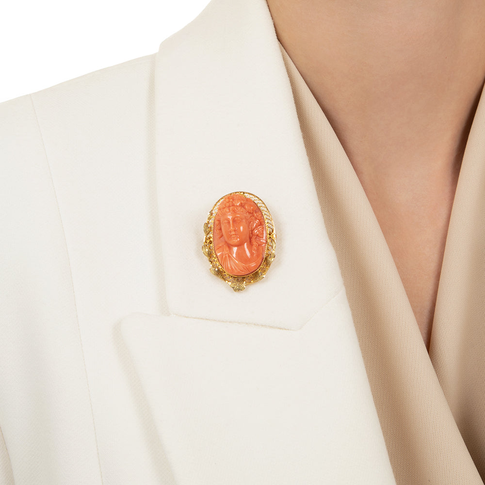 Victorian Coral Bacchus Cameo Brooch/Pendant - 6