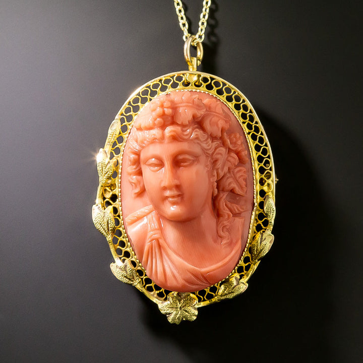 Victorian Coral Bacchus Cameo Brooch/Pendant