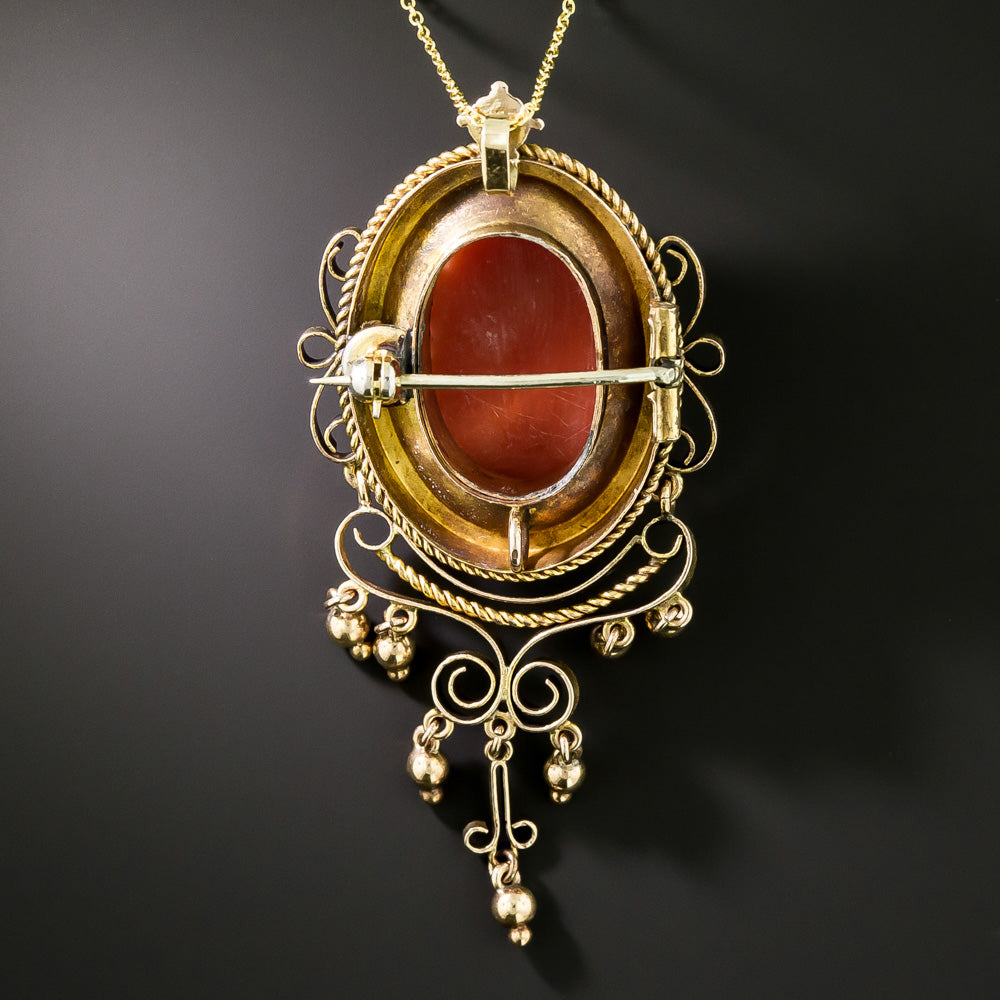 Victorian Coral Cameo Pendant/Brooch and Earrings - 10