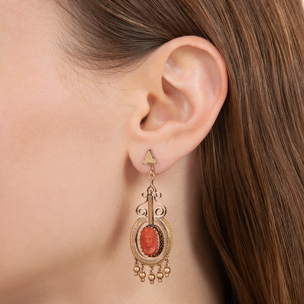 Victorian Coral Cameo Pendant/Brooch and Earrings - 16