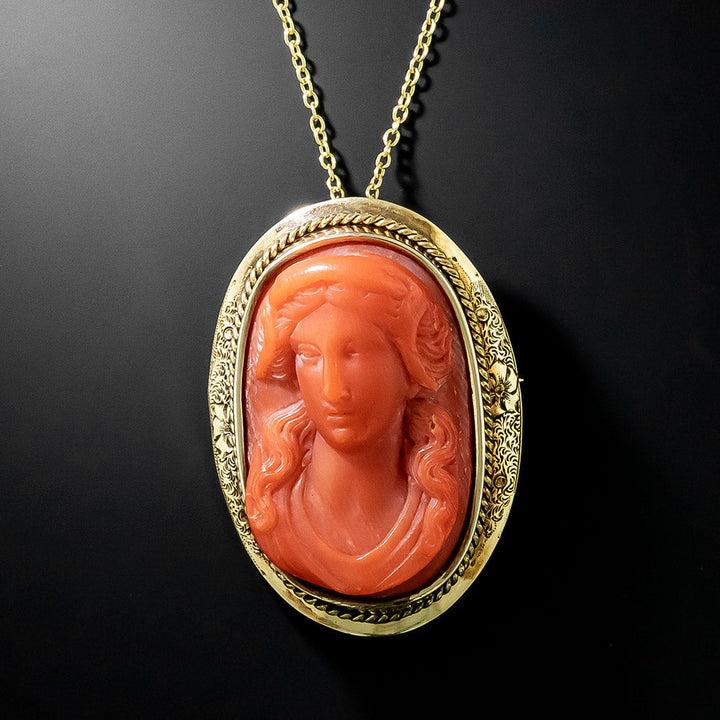 Victorian Coral Cameo Pendant/Brooch