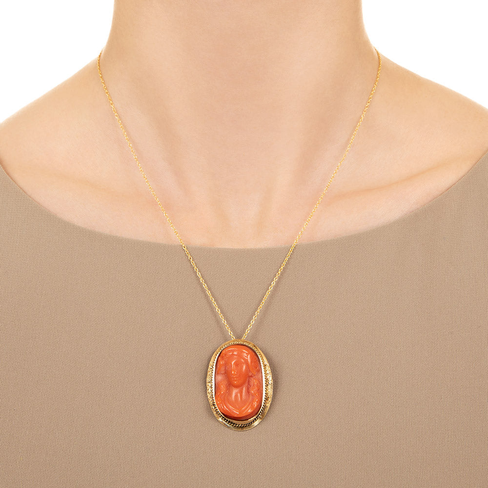 Victorian Coral Cameo Pendant/Brooch - 4