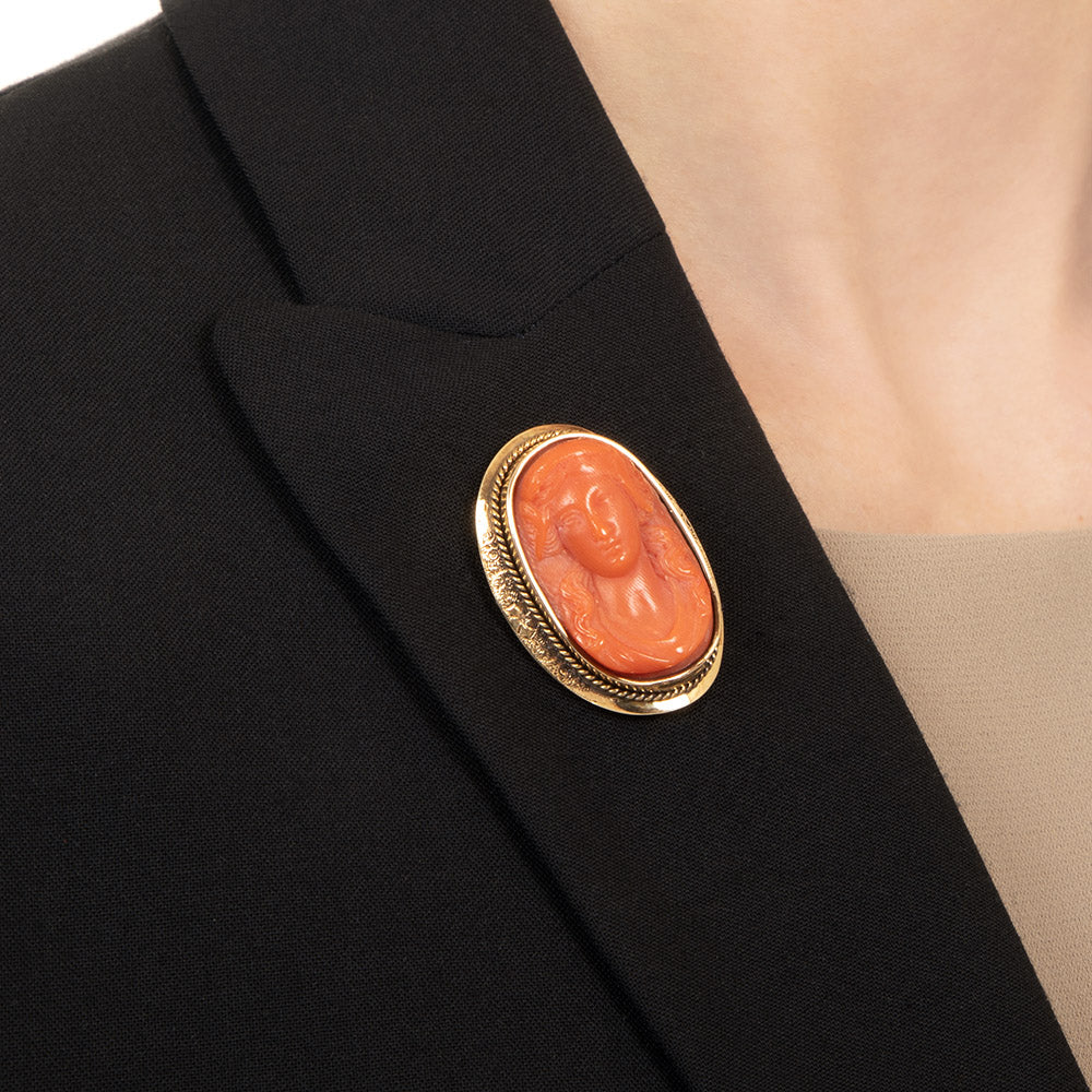 Victorian Coral Cameo Pendant/Brooch - 5