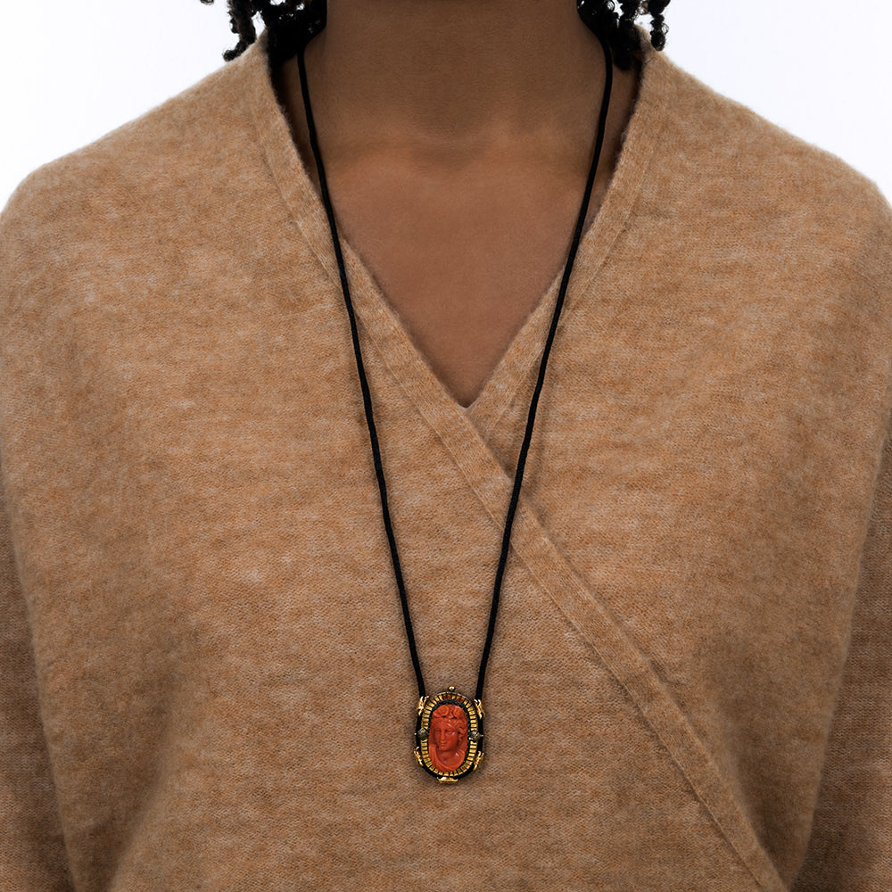 Victorian Coral Cameo Pendant Necklace - 5