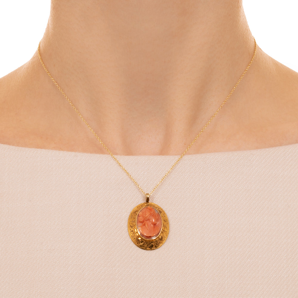 Victorian Coral Cameo Pendant - 5