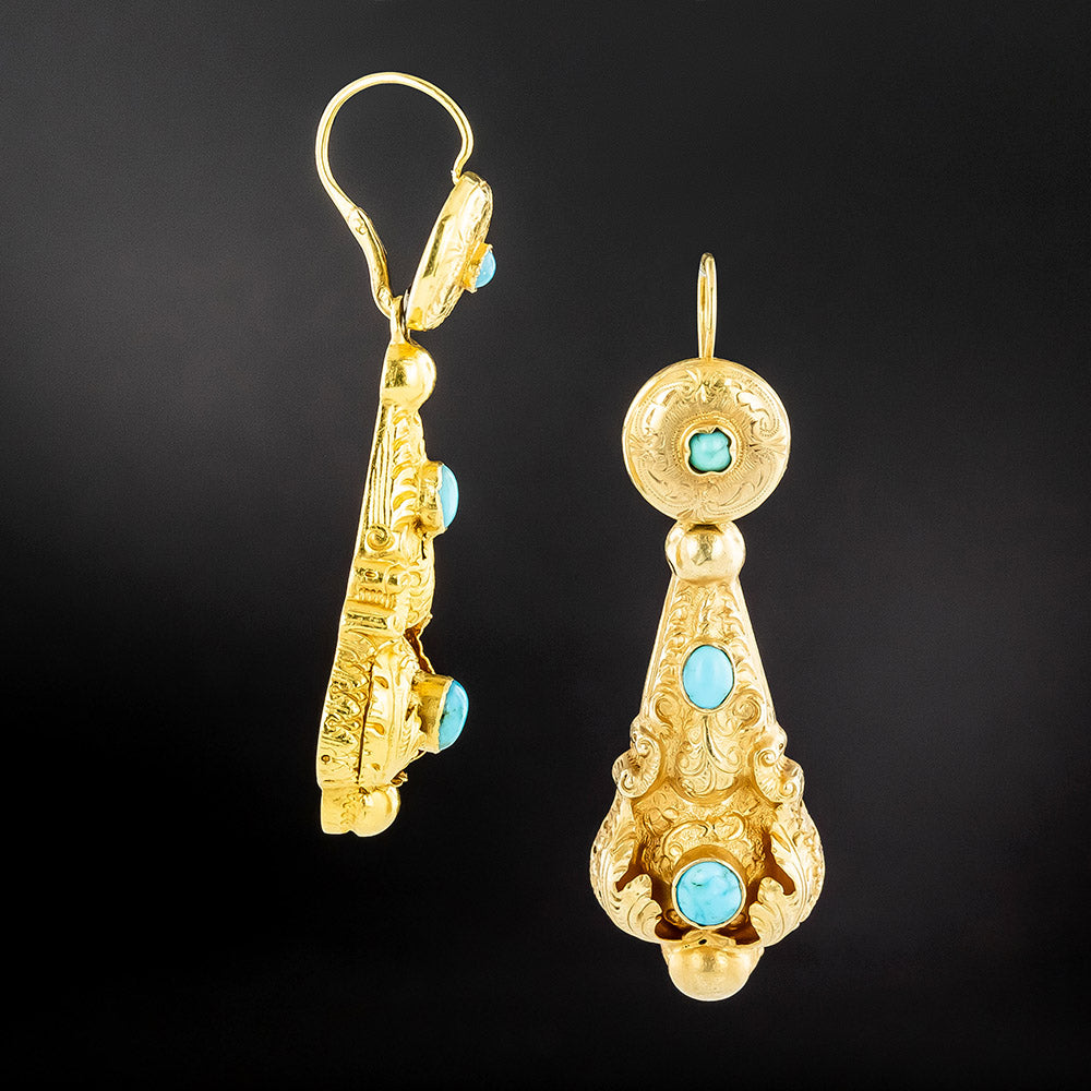 Victorian Day and Night Turquoise Drop Earrings - 3