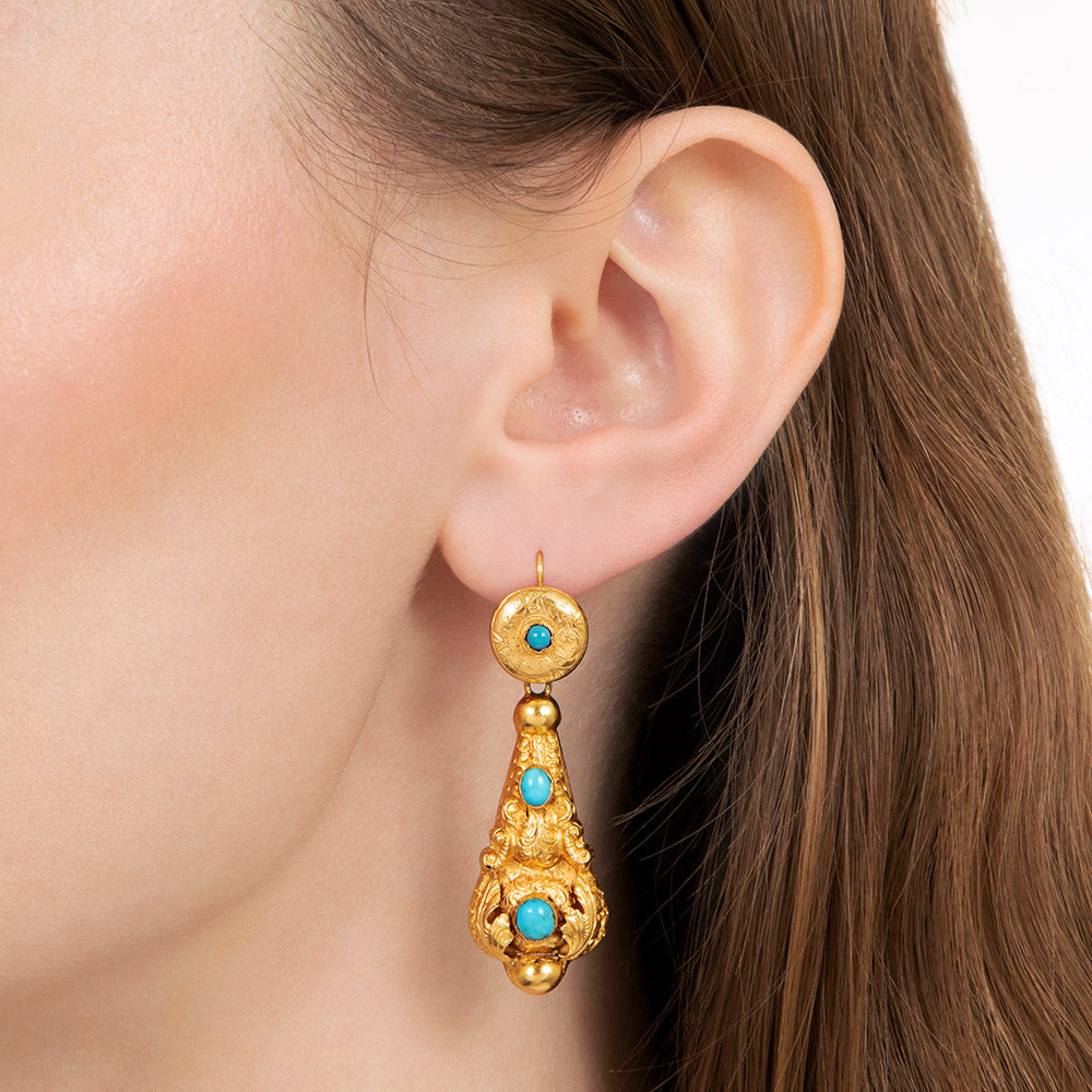 Victorian Day and Night Turquoise Drop Earrings - 4