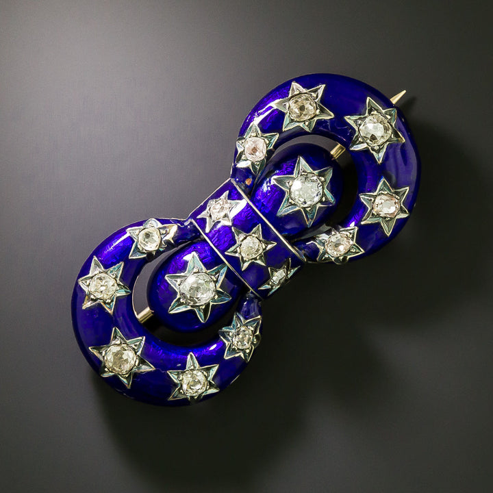 Victorian Diamond and Enamel Bow Motif Pin