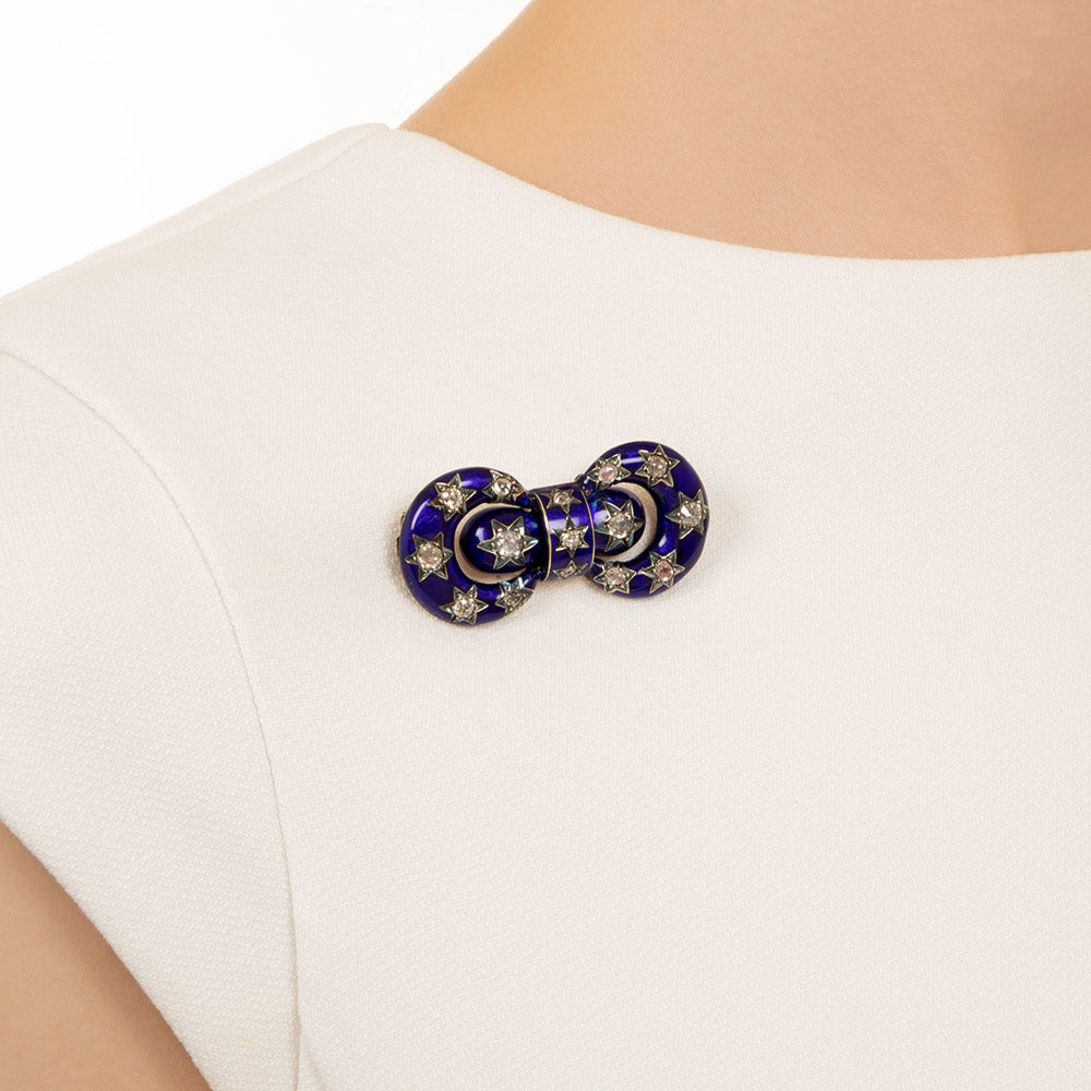 Victorian Diamond and Enamel Bow Motif Pin - 5