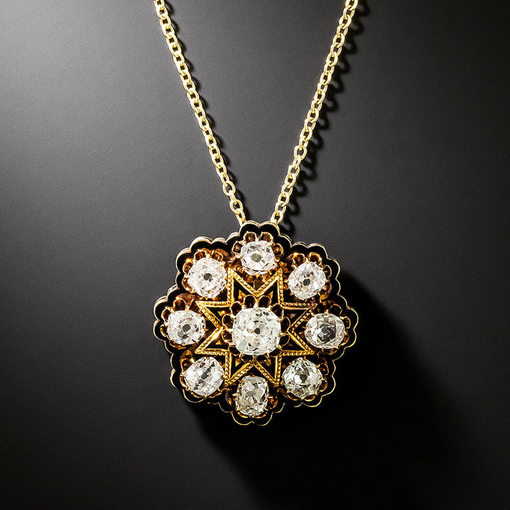 Victorian Diamond and Enamel Cluster Pendant