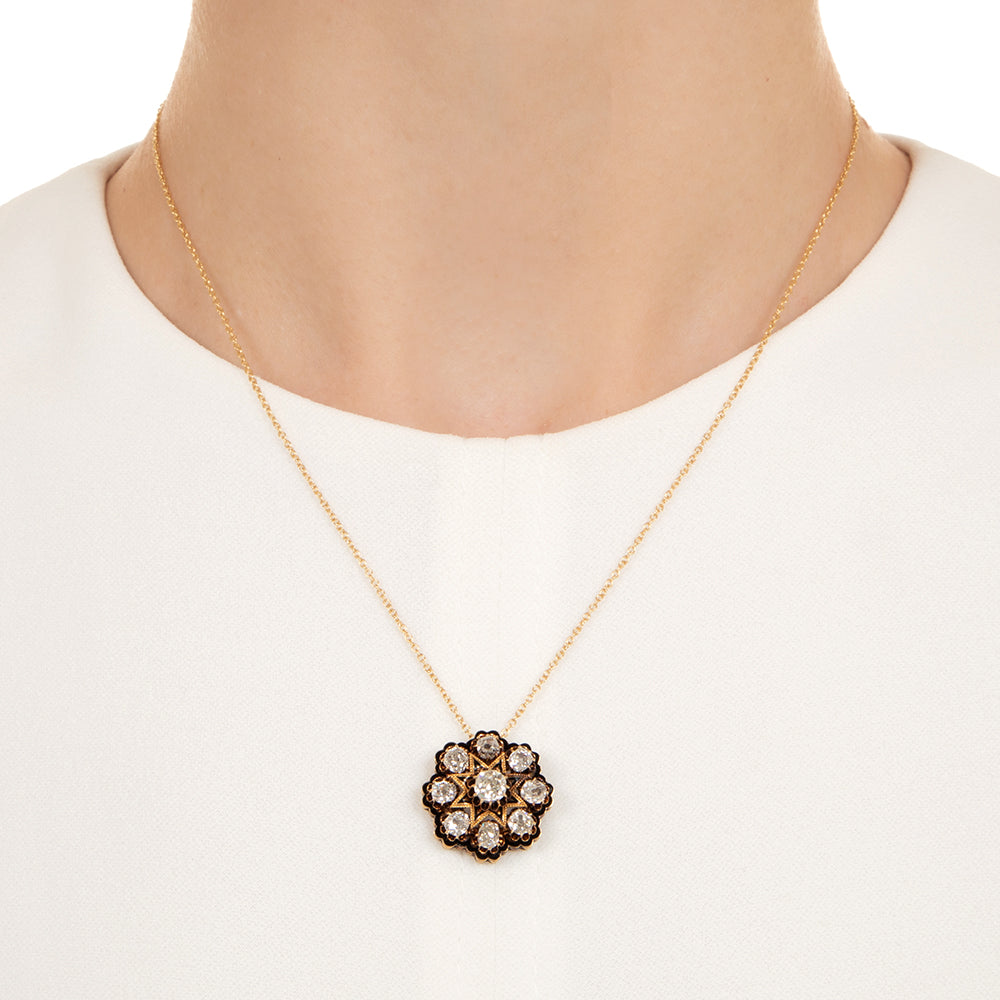 Victorian Diamond and Enamel Cluster Pendant - 4