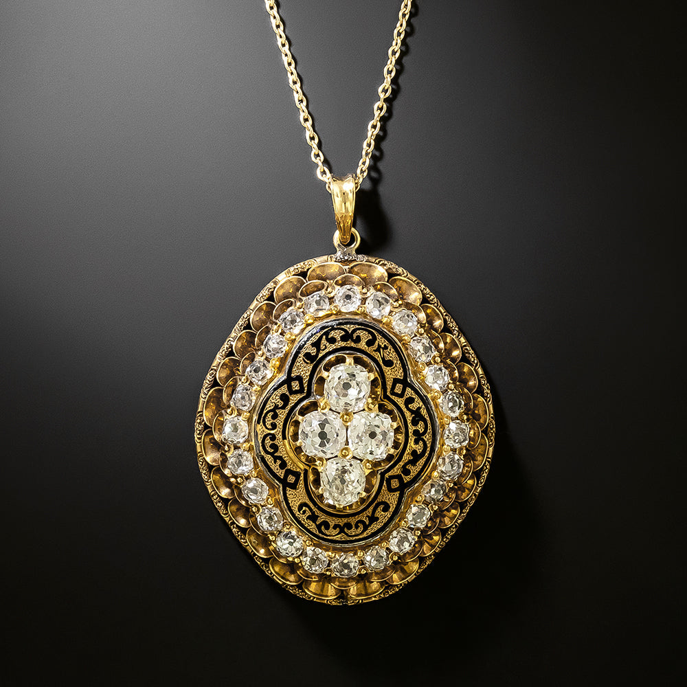 Victorian Diamond And Enamel Pendant - 2