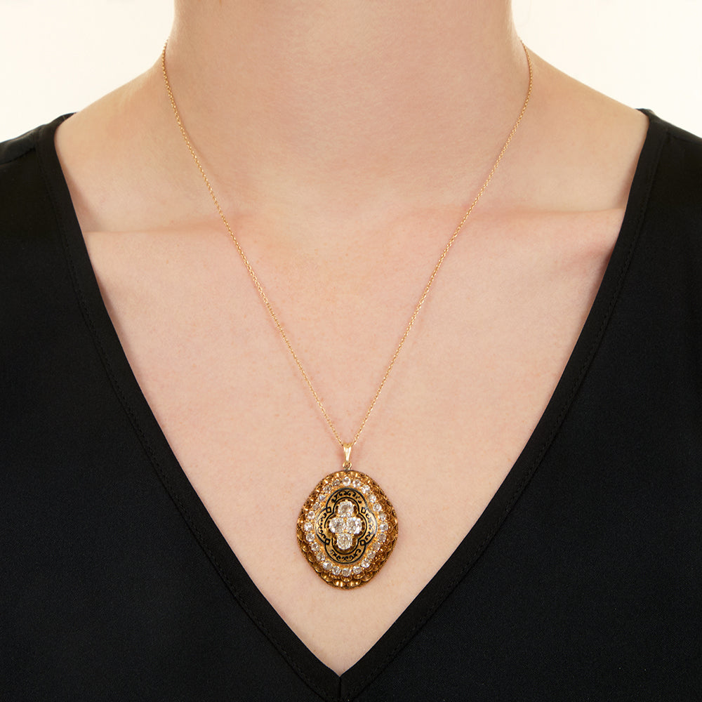 Victorian Diamond And Enamel Pendant - 3