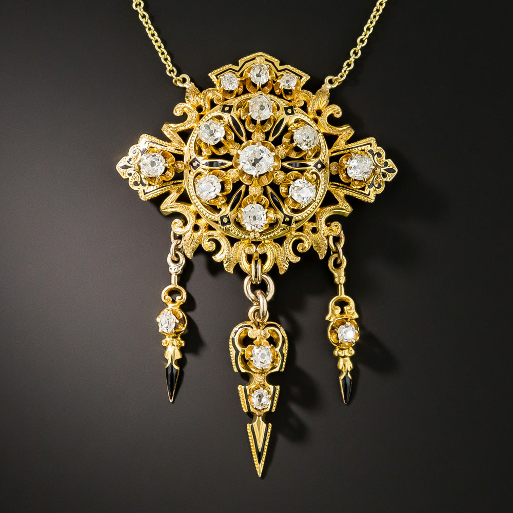 Victorian Diamond and Enamel Pendant  - 1