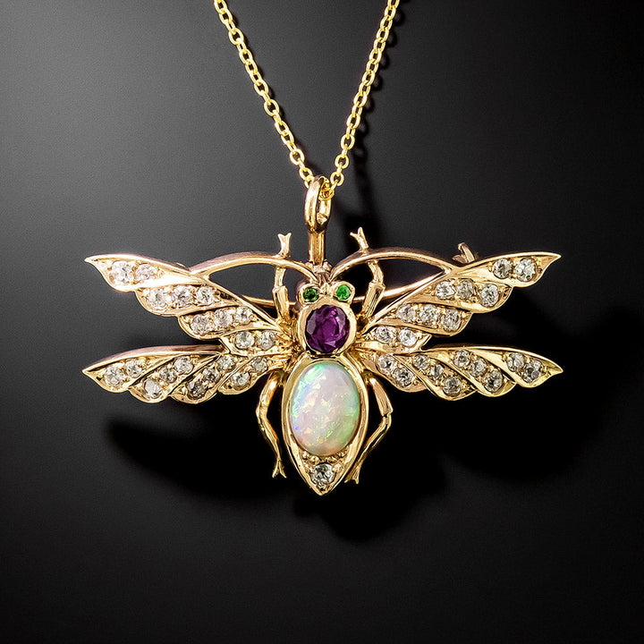 Victorian Diamond and Gemstone Bug Pendant/Brooch