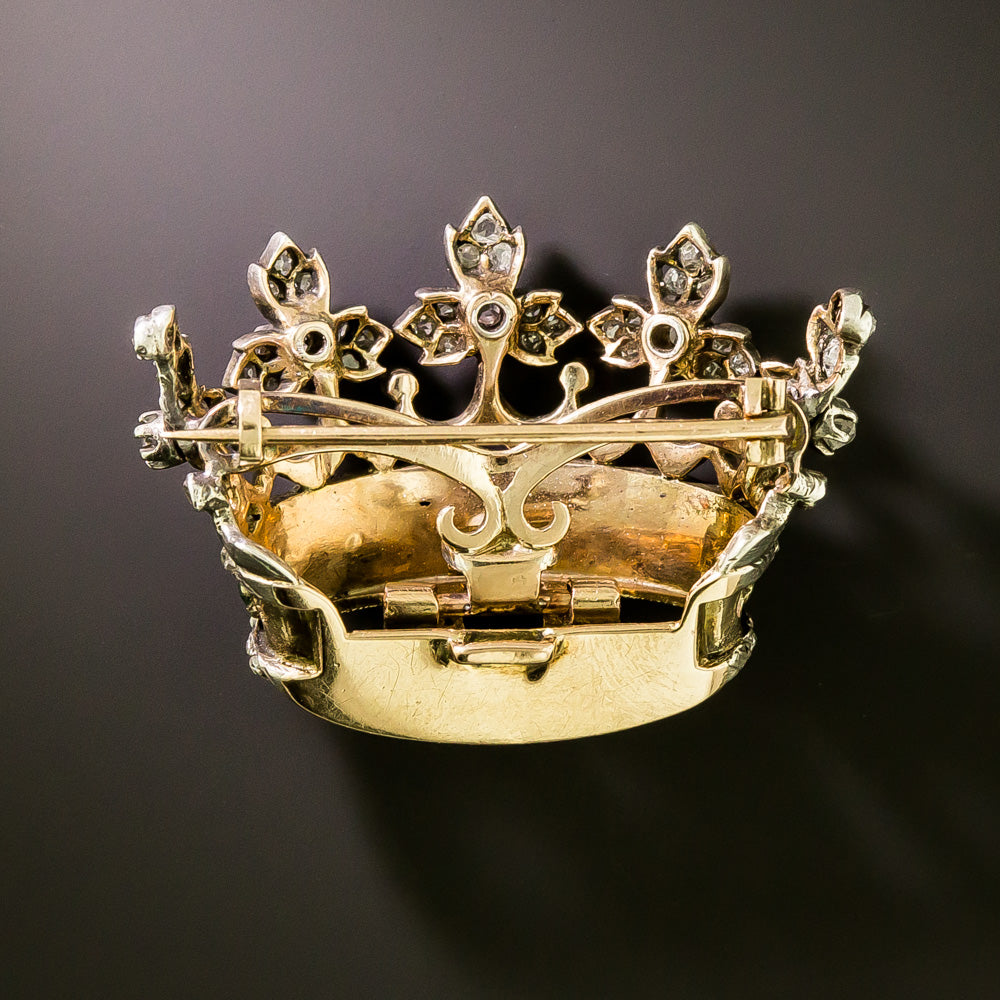 Victorian Diamond and Gemstone Royal Crown Brooch - 2