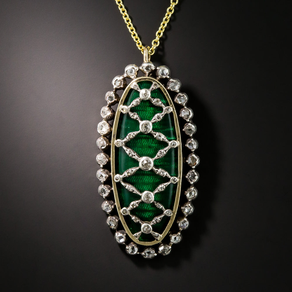 Victorian Diamond and Green Enamel Pendant - 2