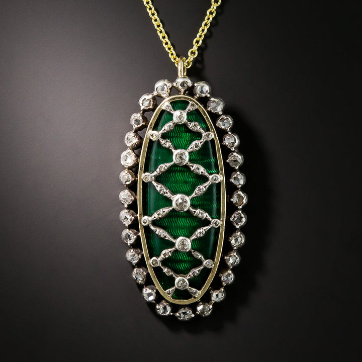Victorian Diamond and Green Enamel Pendant