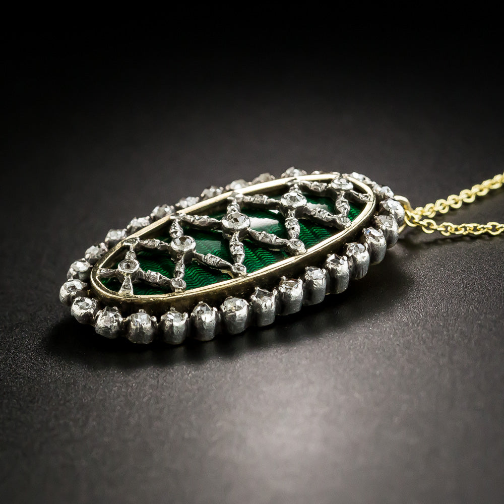 Victorian Diamond and Green Enamel Pendant - 4