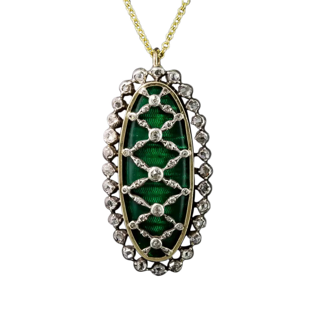 Victorian Diamond and Green Enamel Pendant - 3