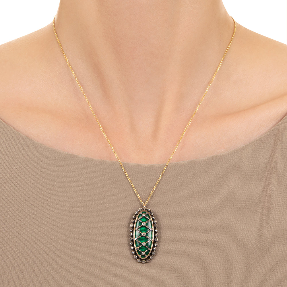 Victorian Diamond and Green Enamel Pendant - 4
