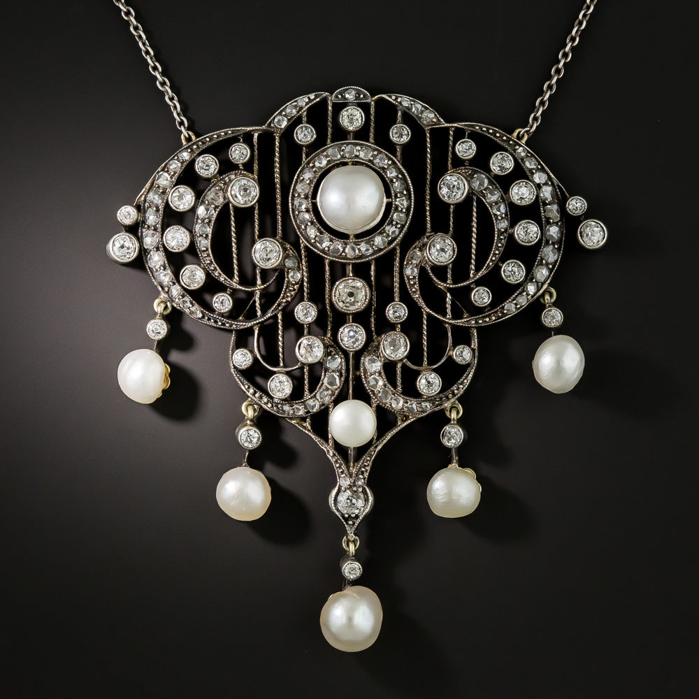 Victorian Diamond and Natural Pearl Necklace - 2
