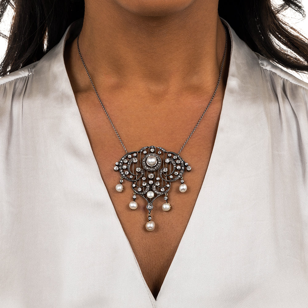 Victorian Diamond and Natural Pearl Necklace - 3